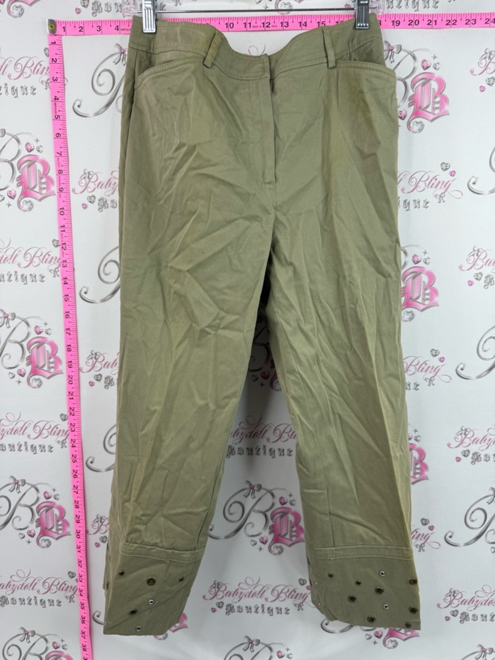 Olsen Europe pants metal rings bottom Classic Straight Leg Pants in Olive Green